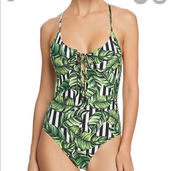 Red Carter Havana Leaf Lace-up One Piece Swimsuit - Picture 1 of 8